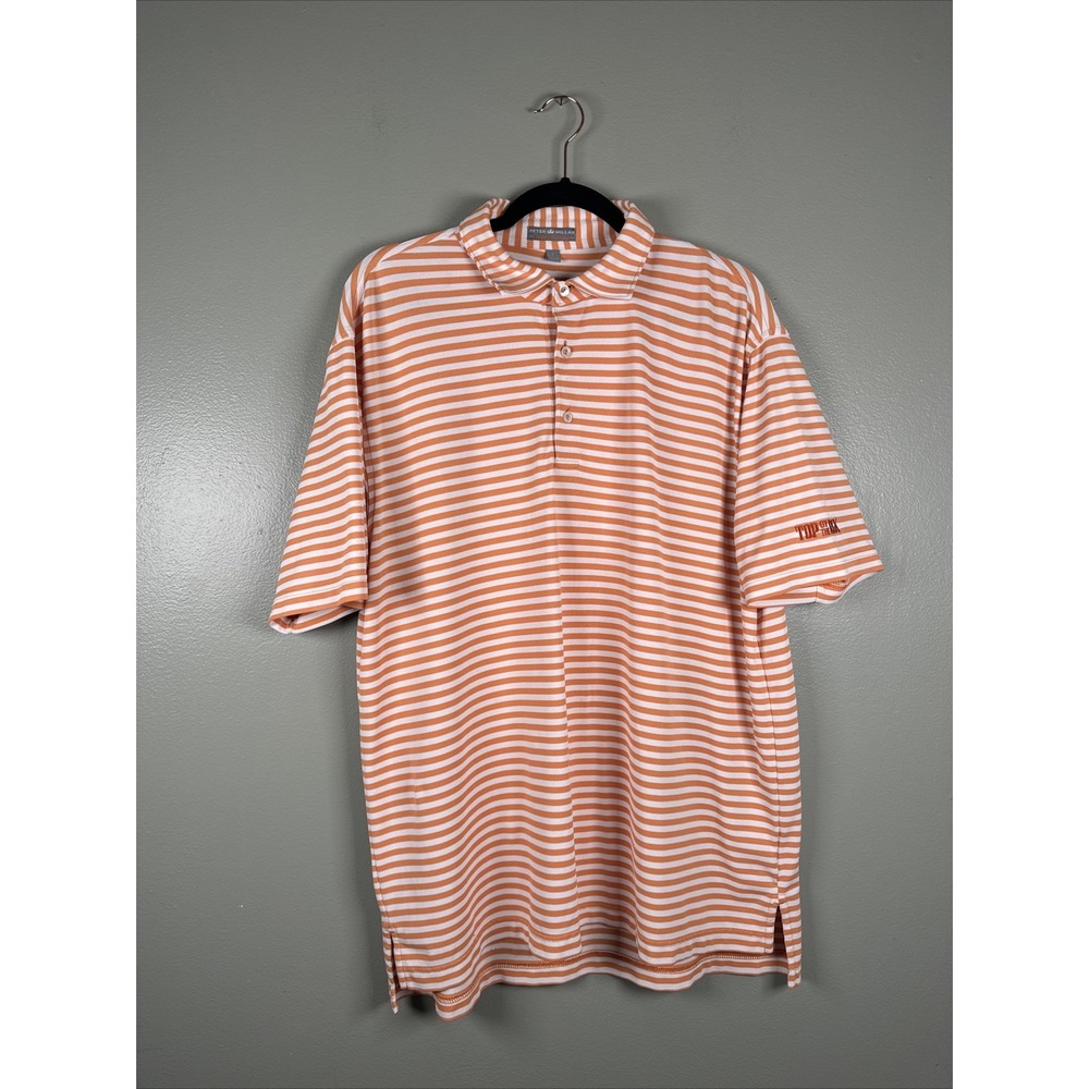 Peter Millar Orange and White Striped Polo Shirt